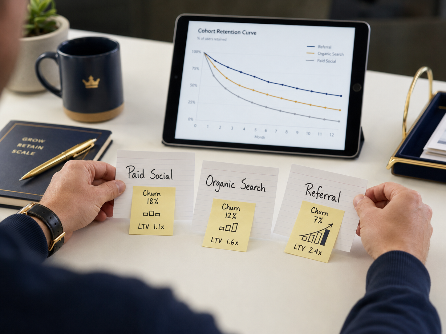 Analytic comparison of user retention channels