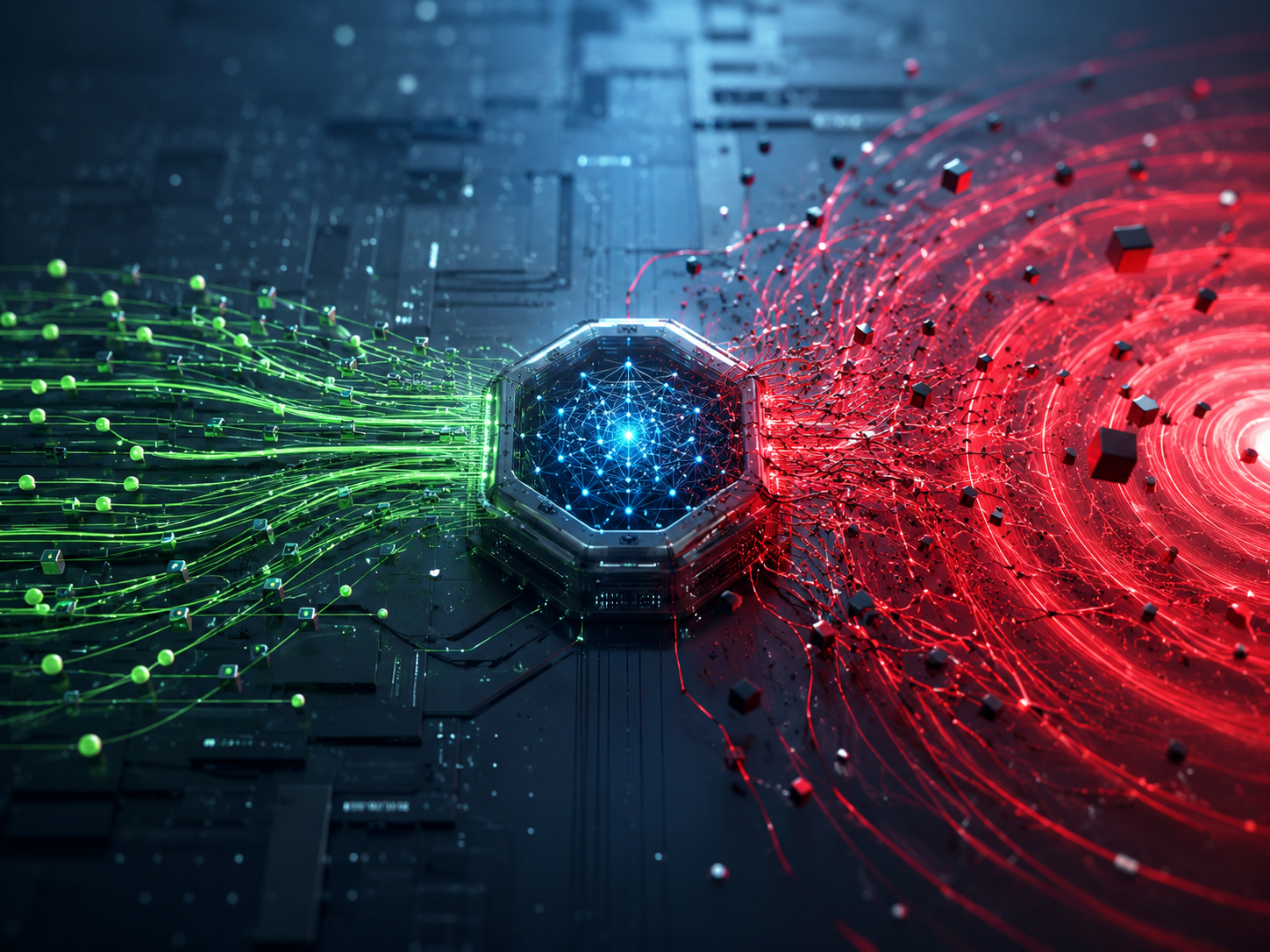 Futuristic data clash: green vs red