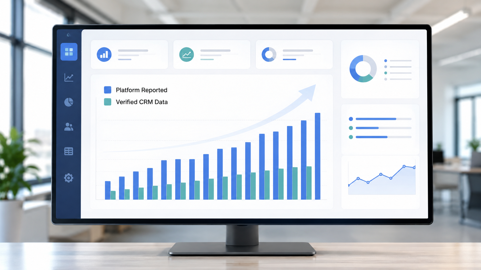 Modern office with analytics dashboard