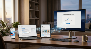 digital marketing visualization showing a single customer's purchase journey across multiple devices