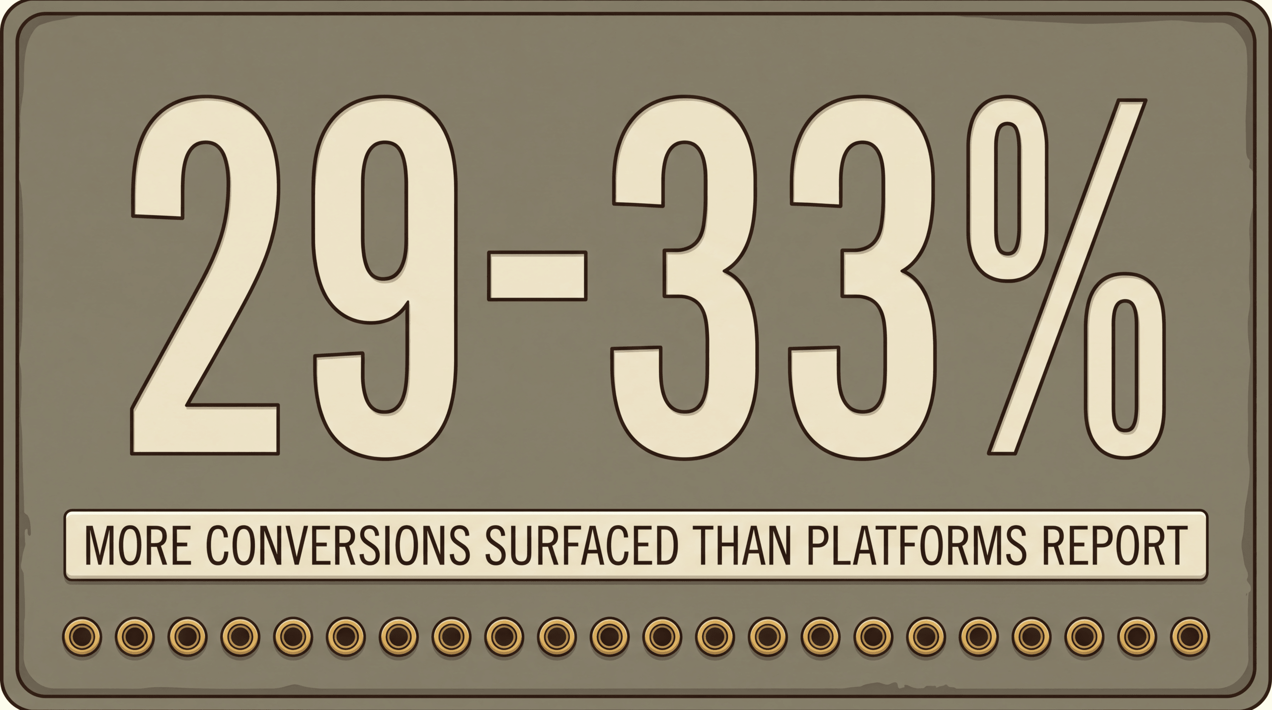 A large 29-33% stamped figure above the line more conversions surfaced than platforms report