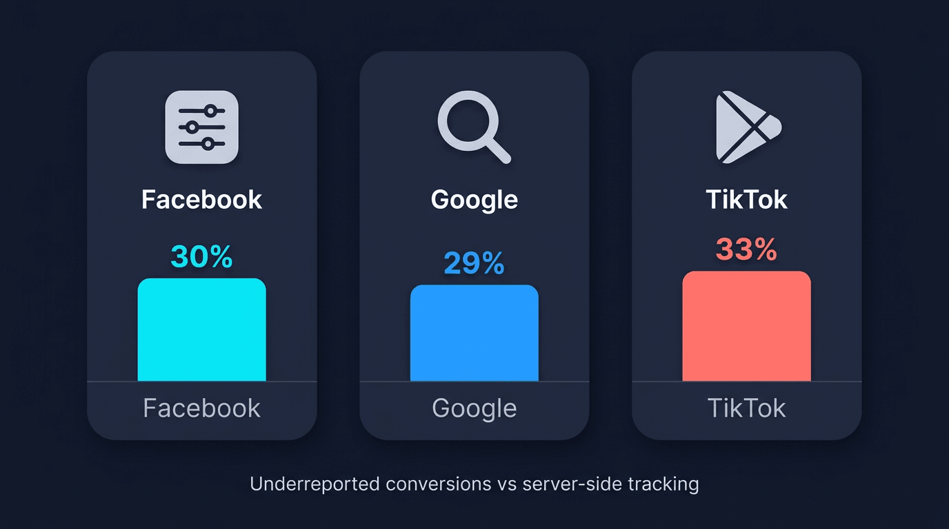 Facebook, Google, and TikTok underreporting conversions vs server-side tracking