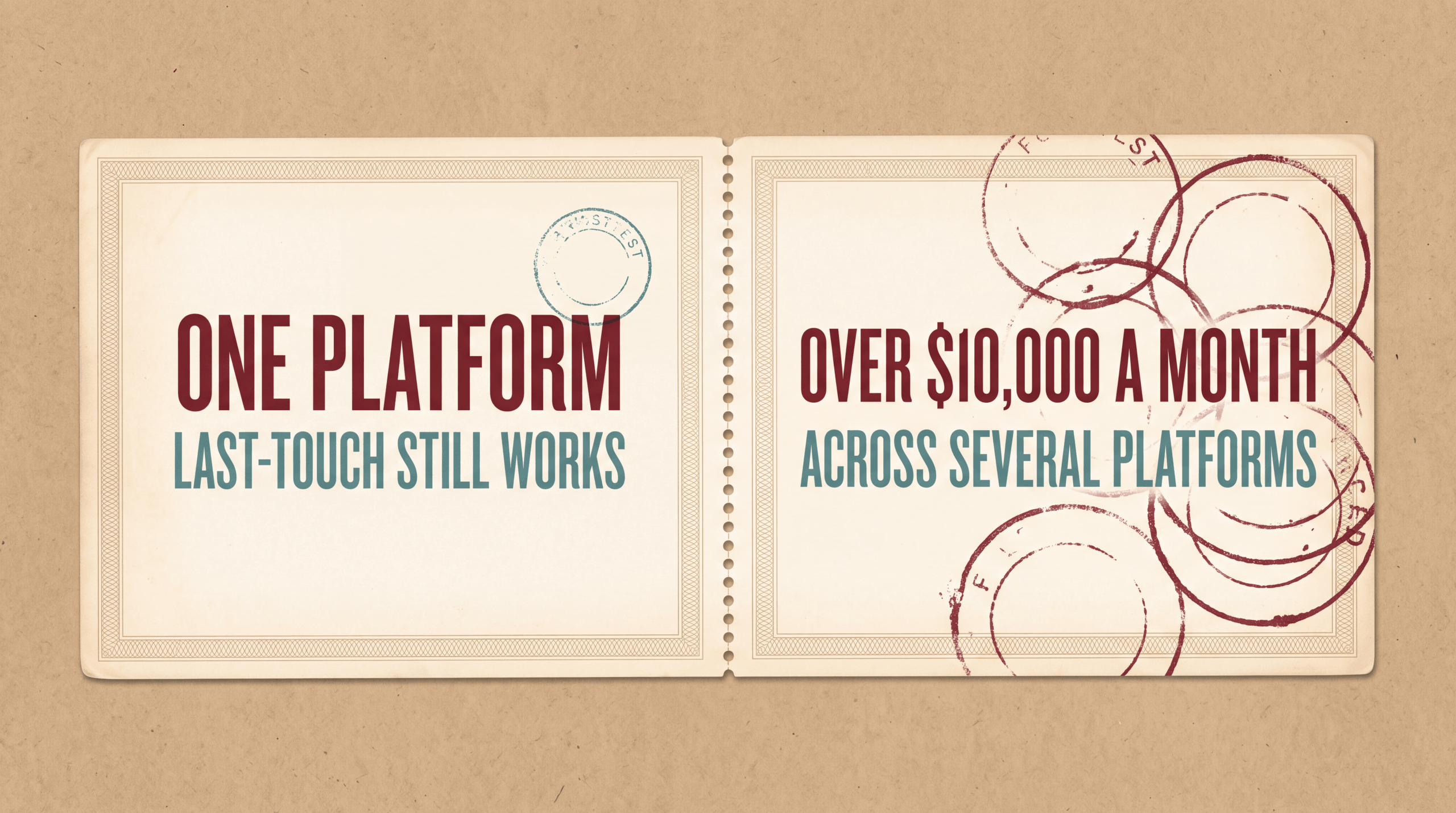 Two cards divided by a perforation: a clean single-postmark card versus one crowded with overlapping postmarks