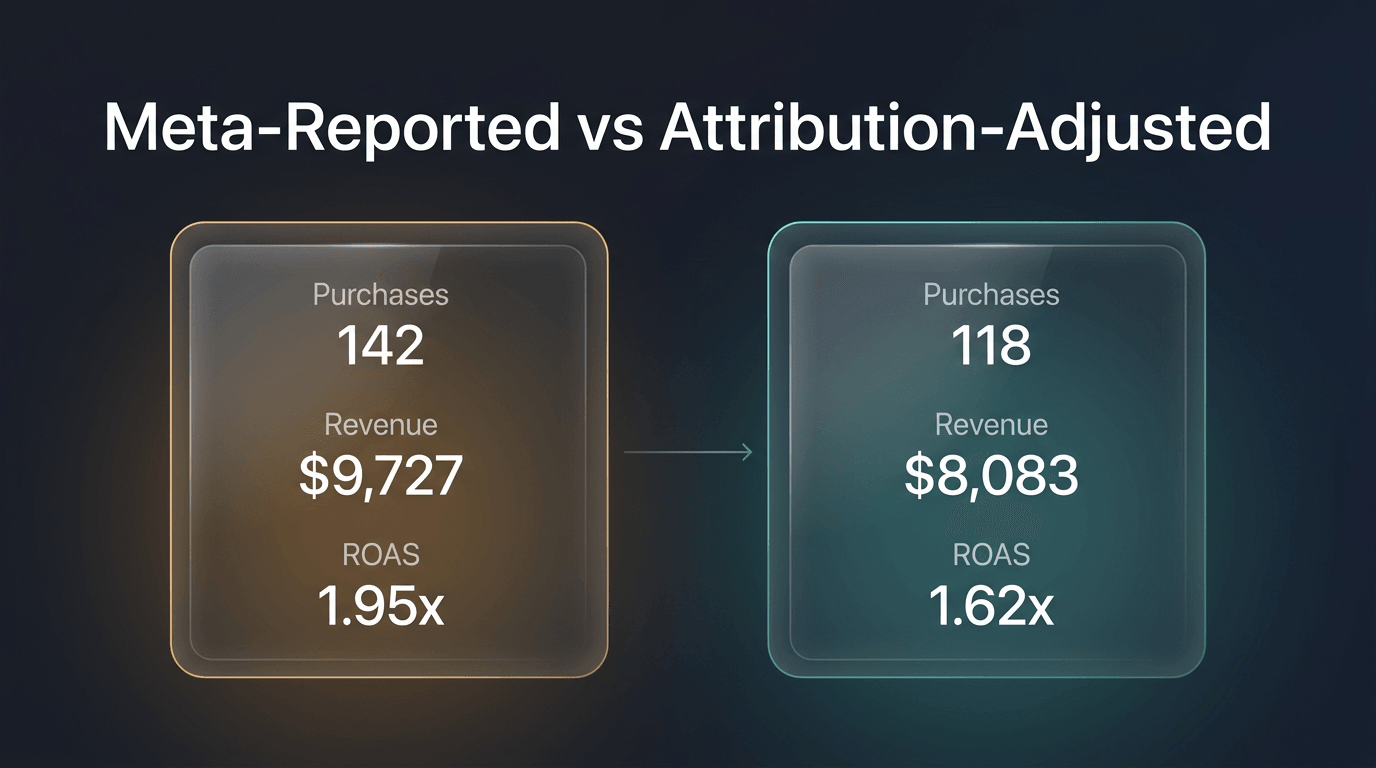 Meta-reported vs attribution-adjusted ROAS